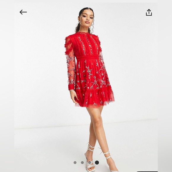 Frock and Frill Petite embellished midi dress in red - Picture 3 of 5